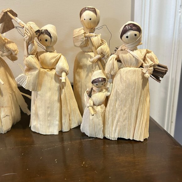 Vintage Lot of 8 Corn Husk Dolls Handmade Folk Art Thanksgiving Decor Craft Boho - Picture 3 of 7